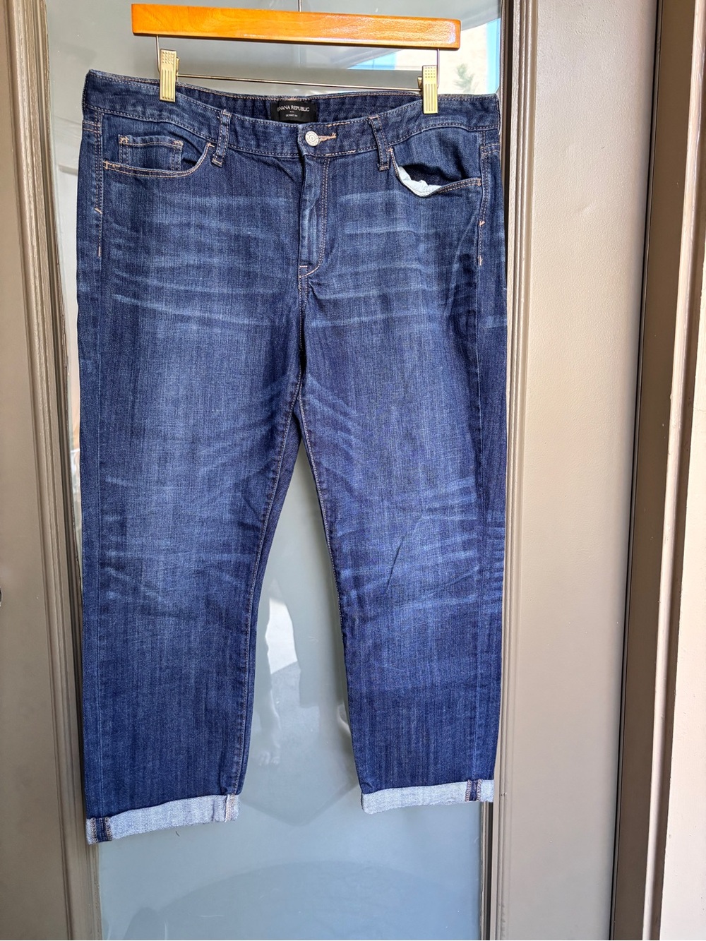 classic dark-wash Banana Republic cuffed stretch denim jeans